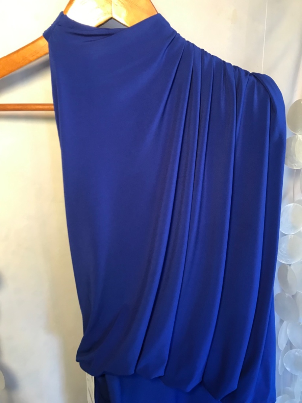 Zara Asymmetrical Cape Sleeve High Neck Bare Shoulder Ruched Detail Maxi Dress - Picture 14 of 15